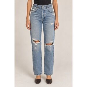 AGOLDE 90s Jean High Rise Straight Leg Distressed Denim Light Blue 27